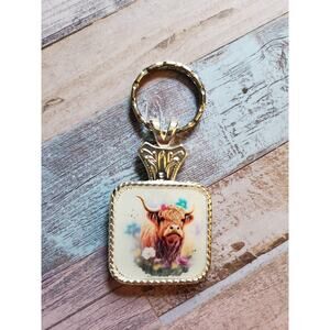 Cute highland Cow Concho Keychain, western keyring, western car accessories